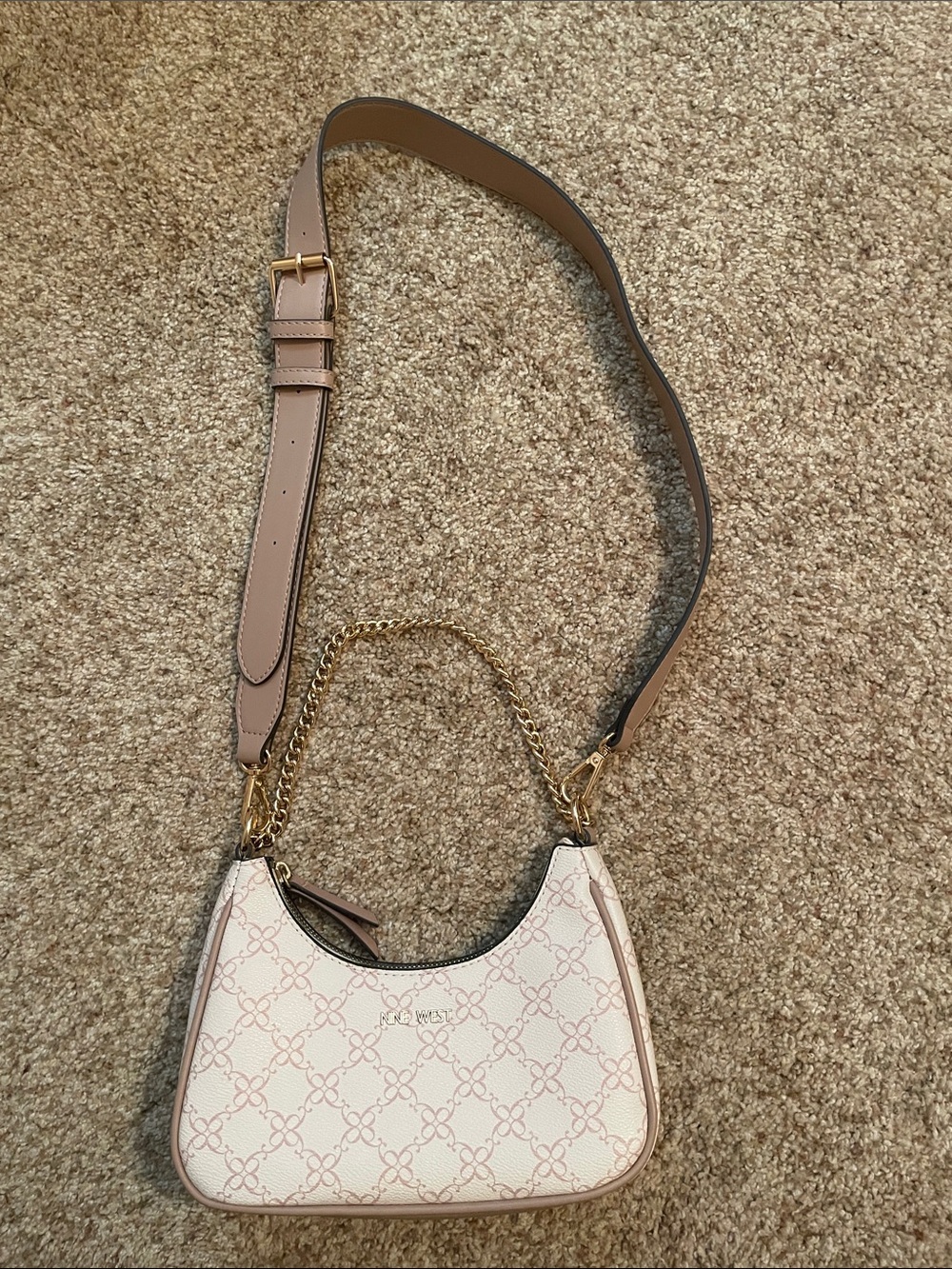 Nine West Blush Pink Patterned Shoulder Bag with Gold Chain Strap